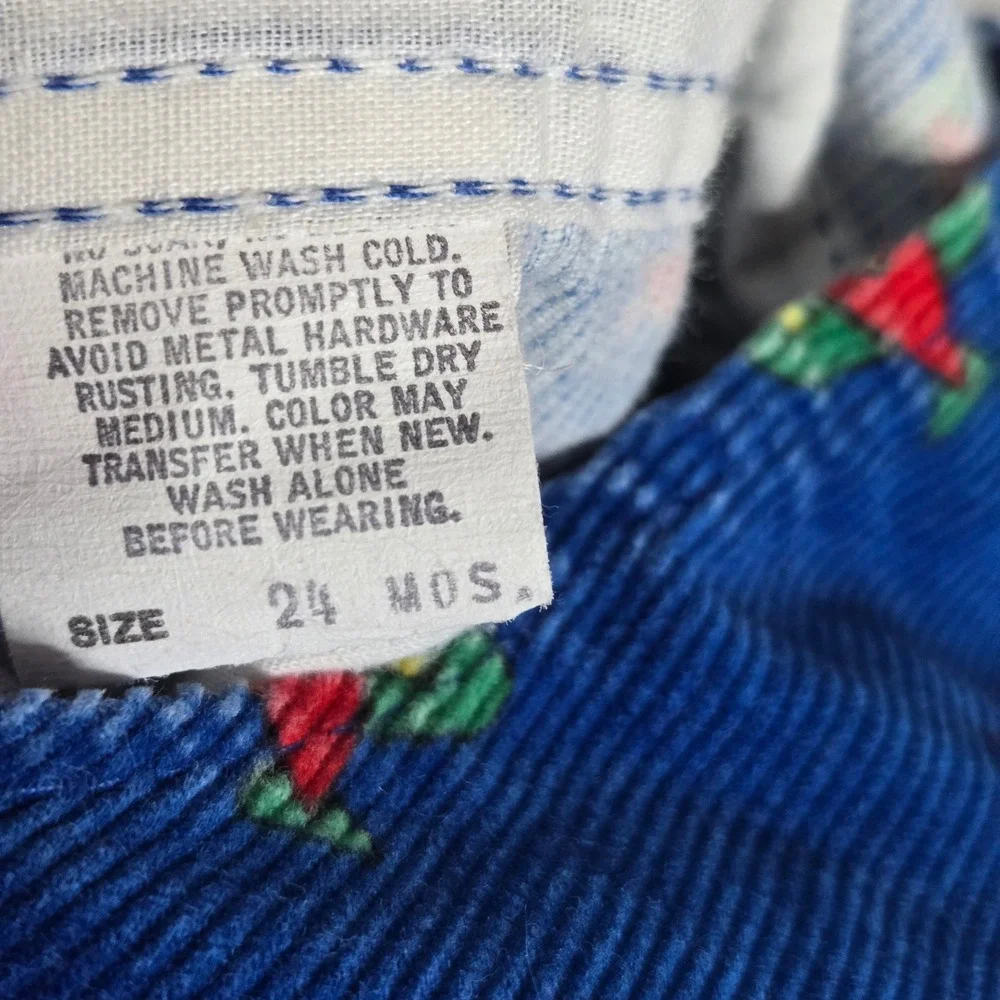 Vtg OshKosh B'gosh Blue Corduroy Airplane Star Print Overalls Kids 24‎ Months